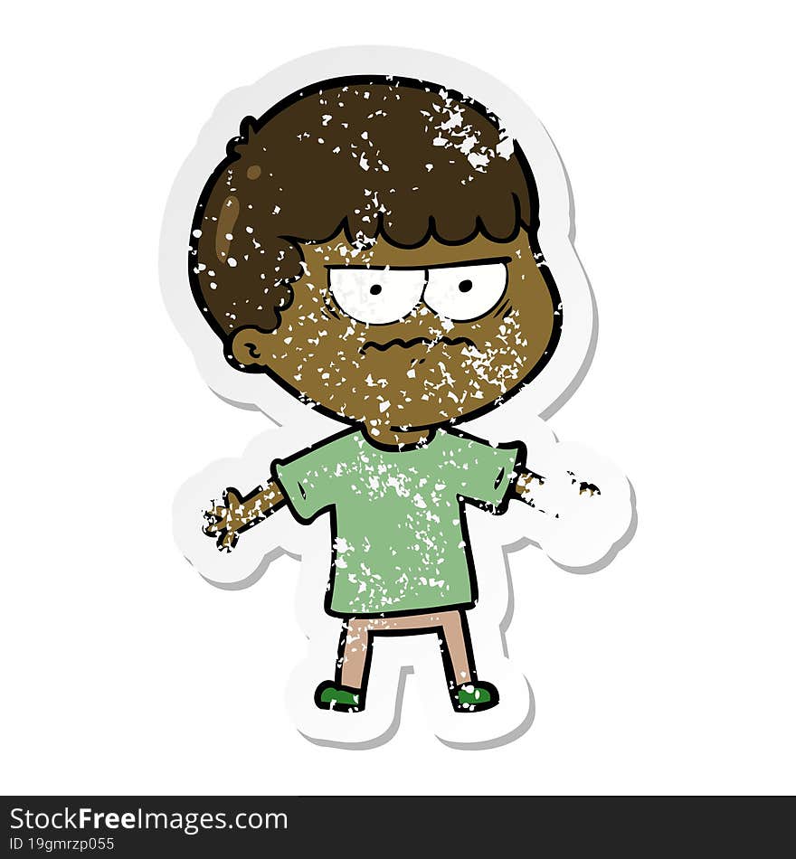 distressed sticker of a cartoon angry man