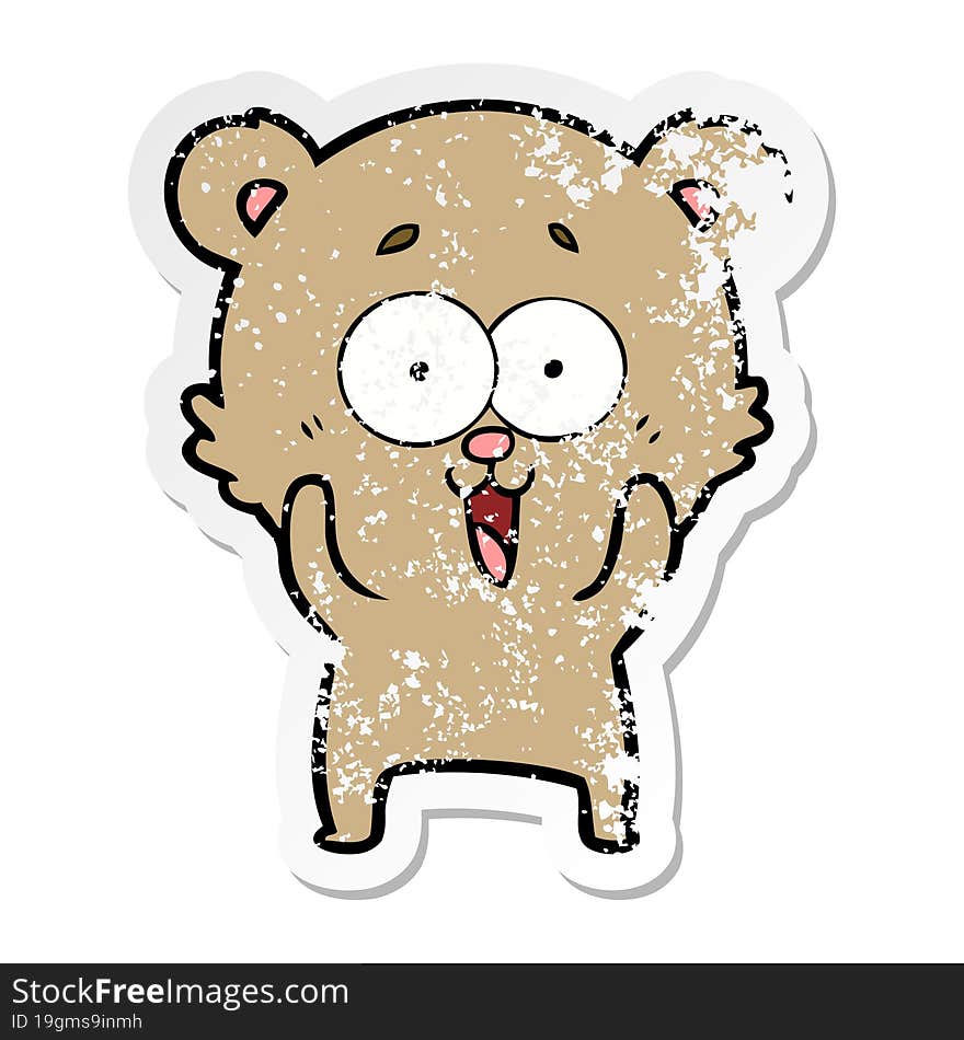 Distressed Sticker Of A Laughing Teddy  Bear Cartoon