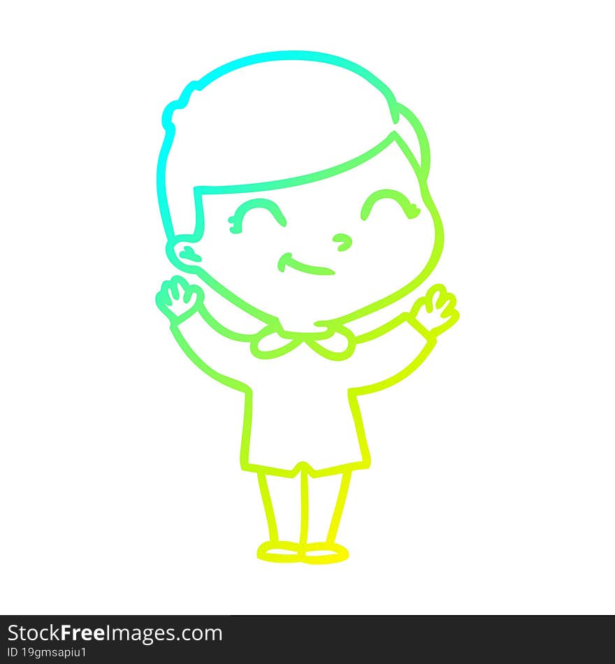 cold gradient line drawing of a cartoon boy smiling