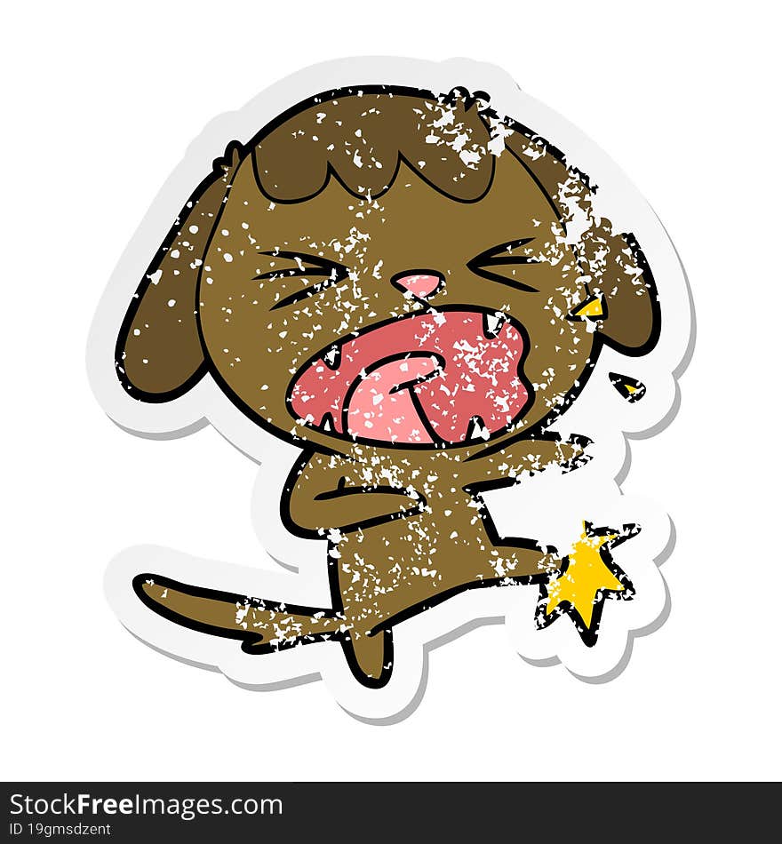 distressed sticker of a cute cartoon dog barking