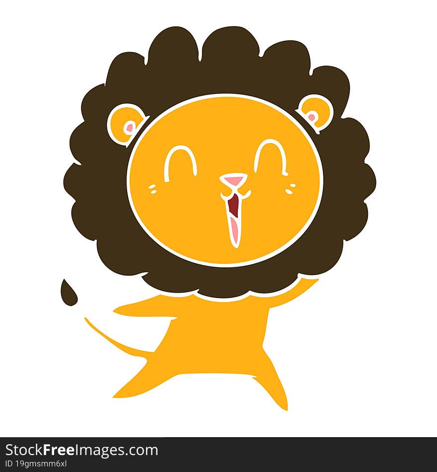 laughing lion flat color style cartoon