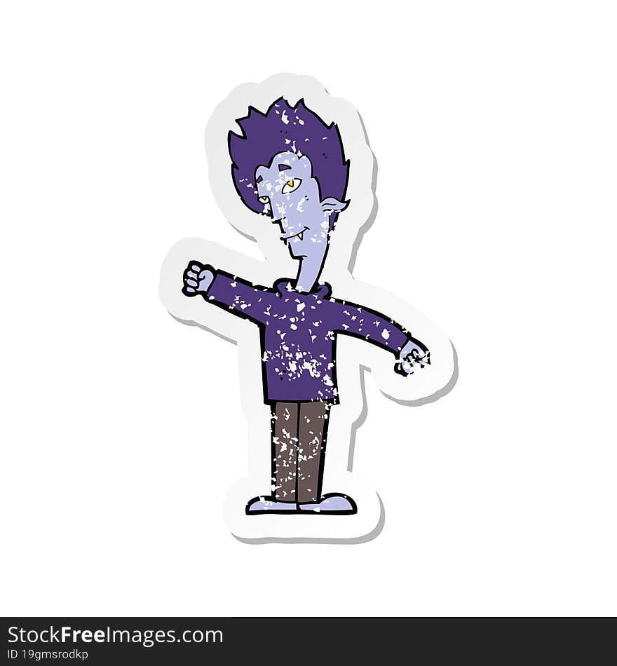 retro distressed sticker of a cartoon vampire man