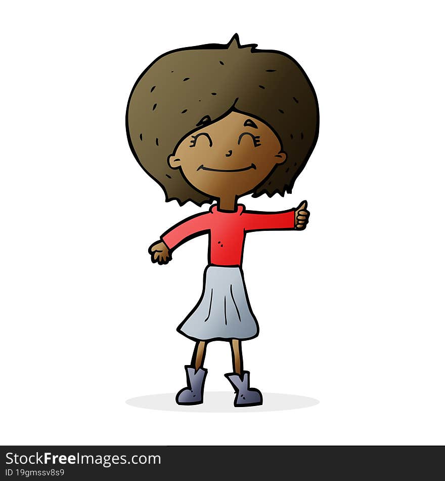 cartoon happy girl giving thumbs up symbol