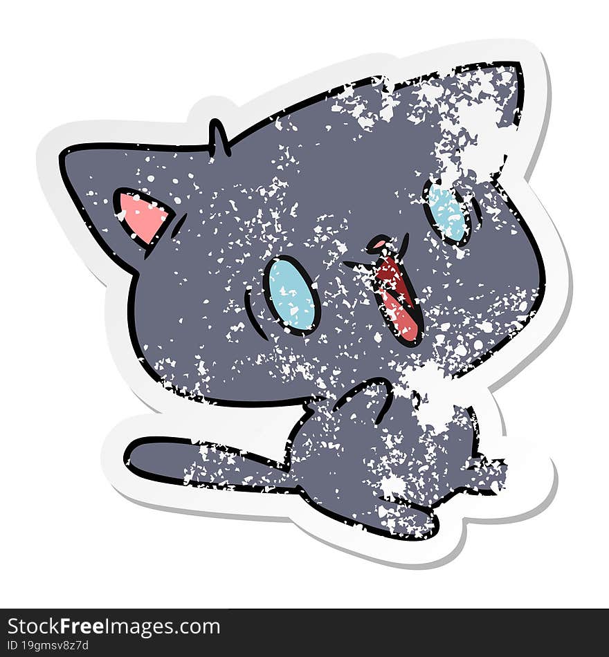 distressed sticker cartoon illustration of cute kawaii cat. distressed sticker cartoon illustration of cute kawaii cat