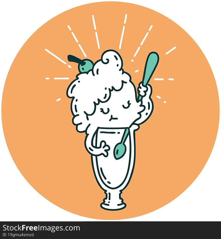 icon of tattoo style ice cream character