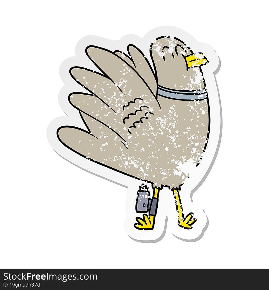 distressed sticker of a cartoon pigeon