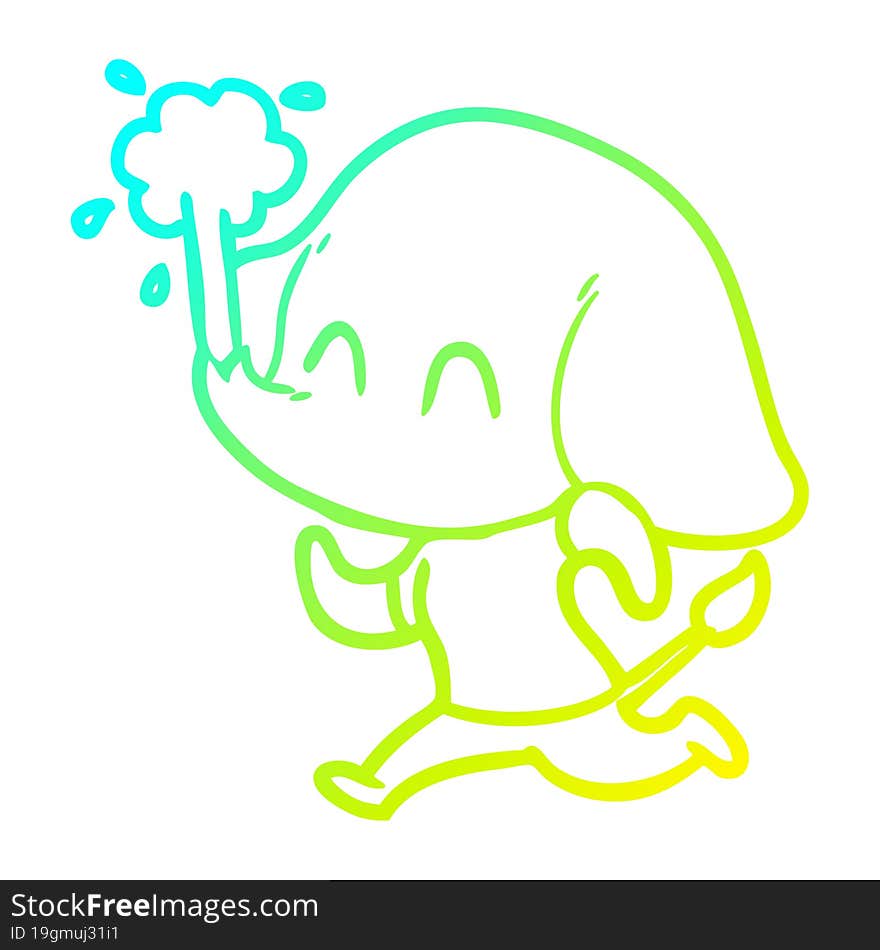 cold gradient line drawing cute cartoon elephant spouting water