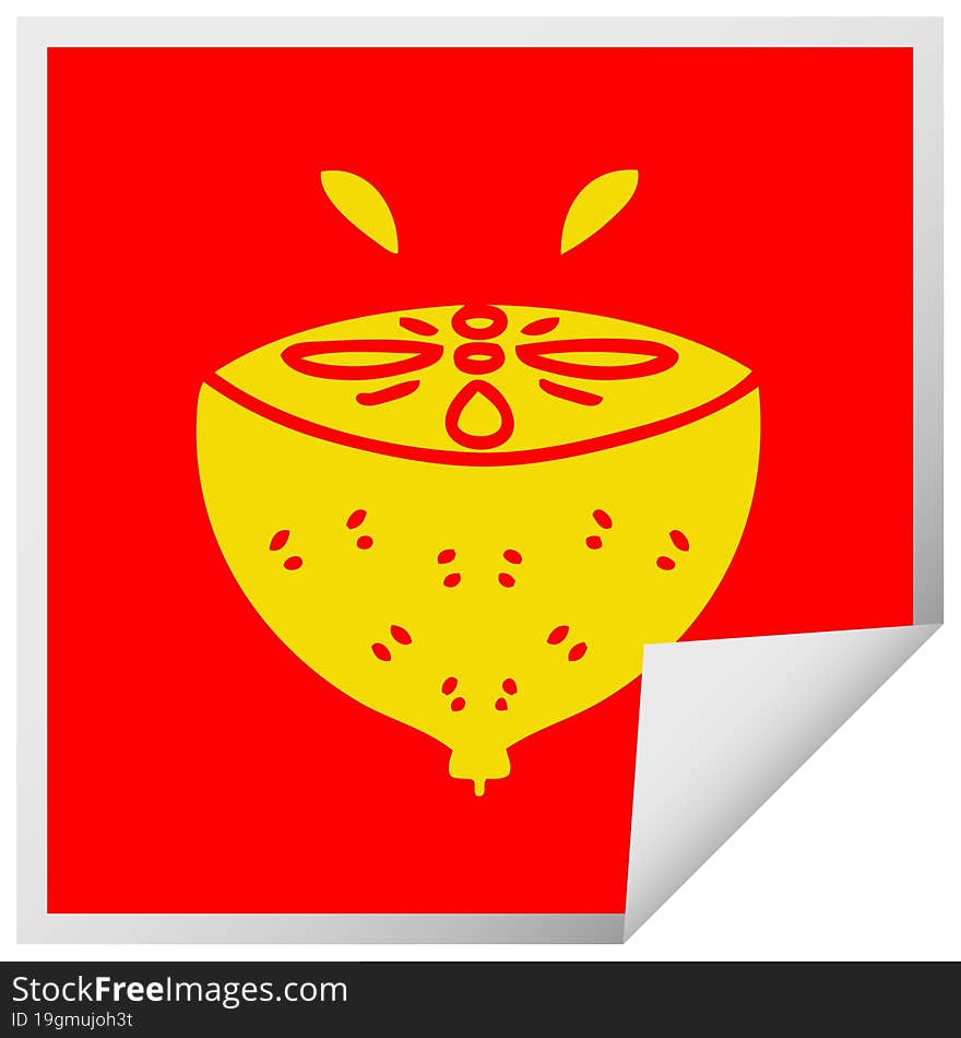 Quirky Square Peeling Sticker Cartoon Lemon