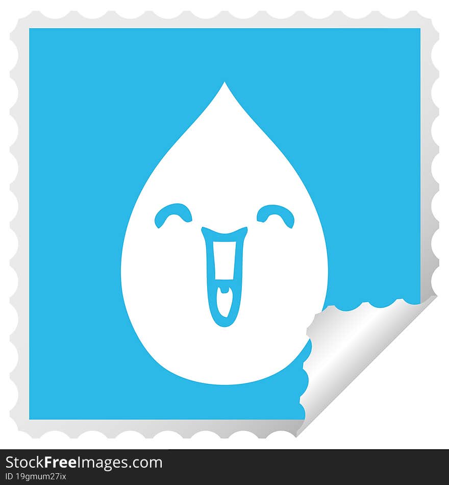 quirky square peeling sticker cartoon emotional rain drop