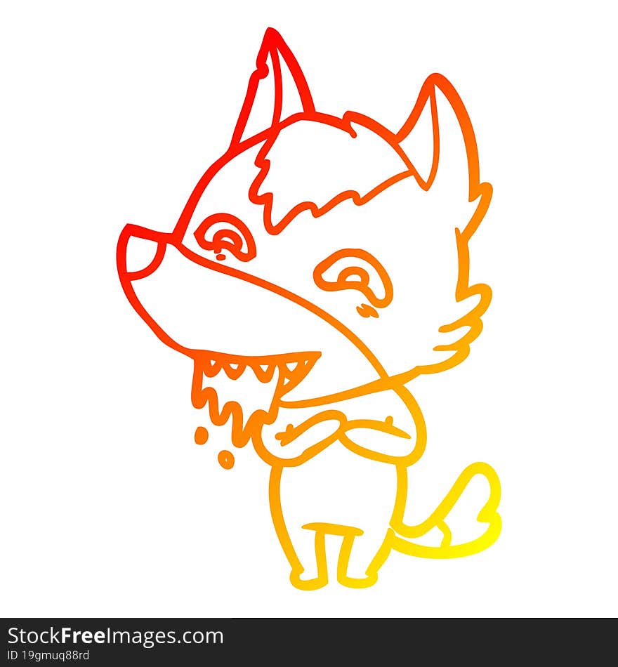 warm gradient line drawing cartoon hungry wolf