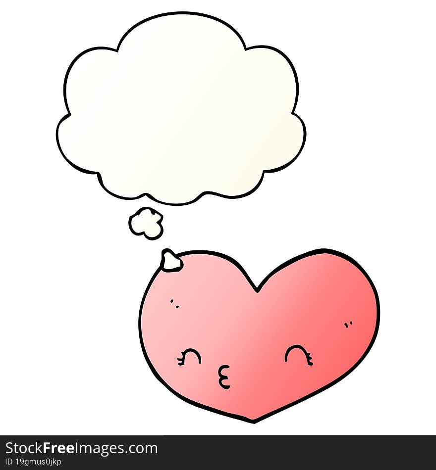 cartoon heart with face and thought bubble in smooth gradient style