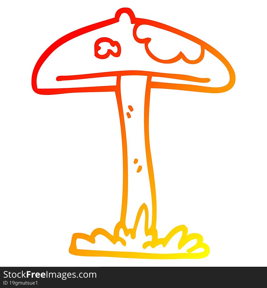 warm gradient line drawing of a cartoon mushroom