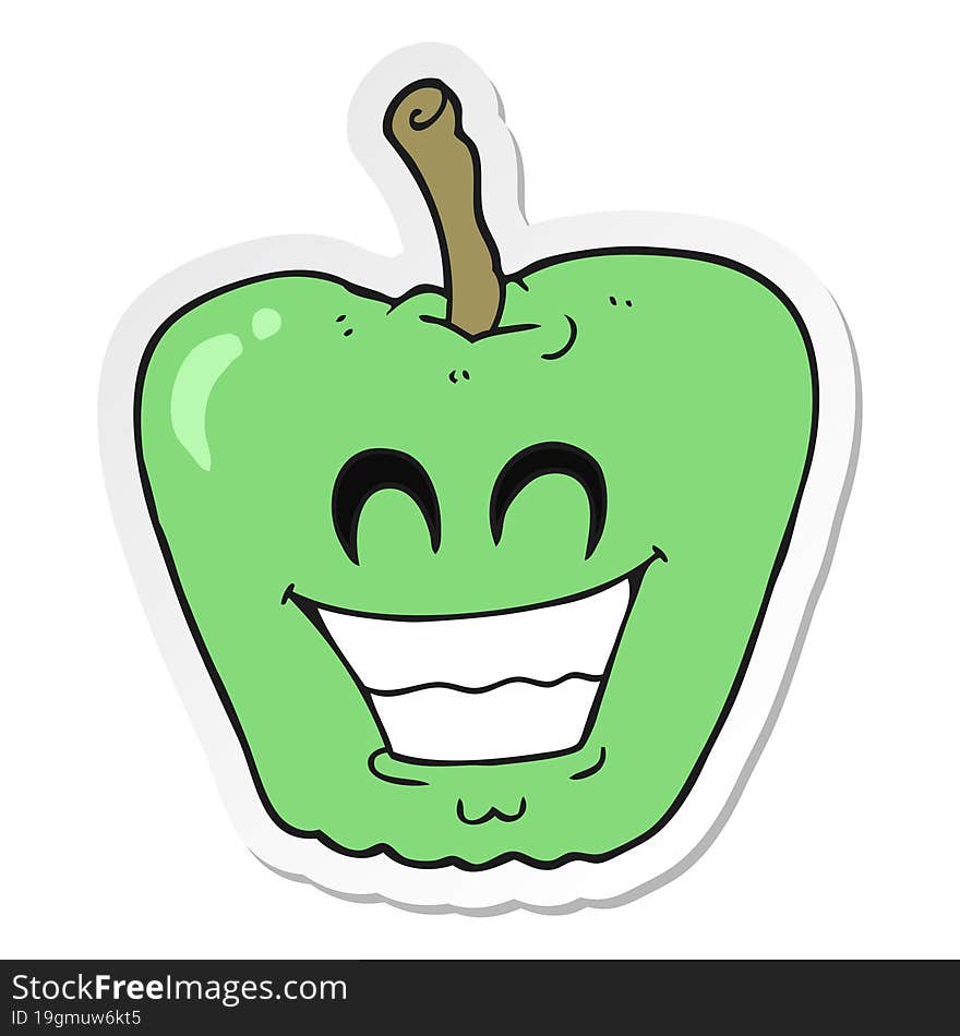 Sticker Of A Cartoon Grinning Apple