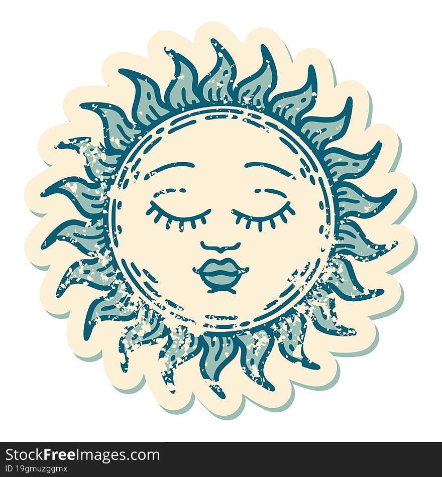 distressed sticker tattoo style icon of a sun