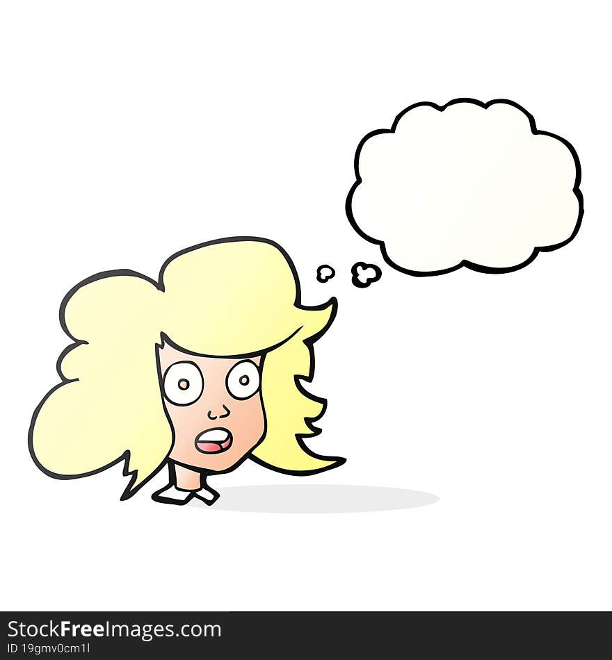 freehand drawn thought bubble cartoon surprised female face