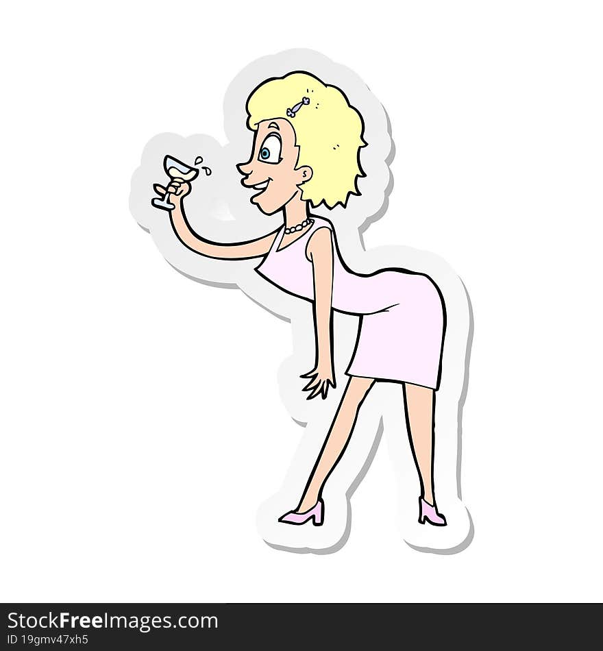 sticker of a cartoon woman with drink