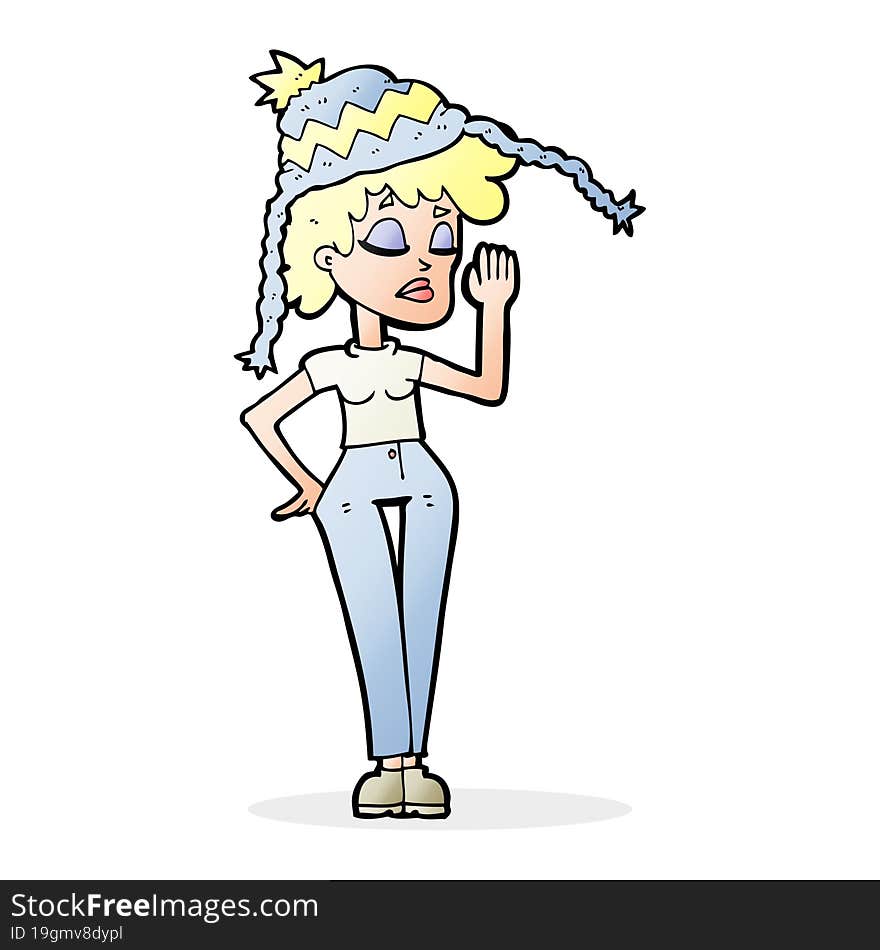 cartoon woman wearing winter hat