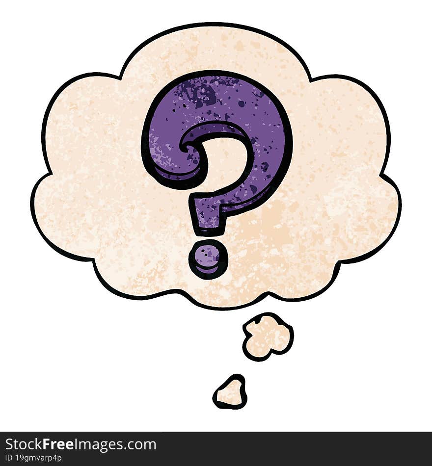 cartoon question mark and thought bubble in grunge texture pattern style