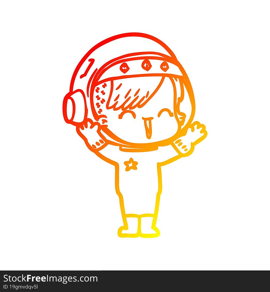 warm gradient line drawing of a cartoon laughing astronaut girl