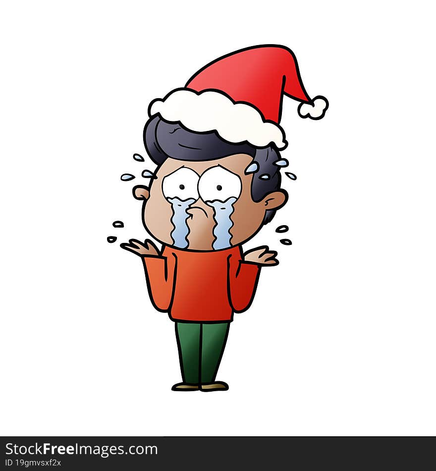 gradient cartoon of a crying man wearing santa hat