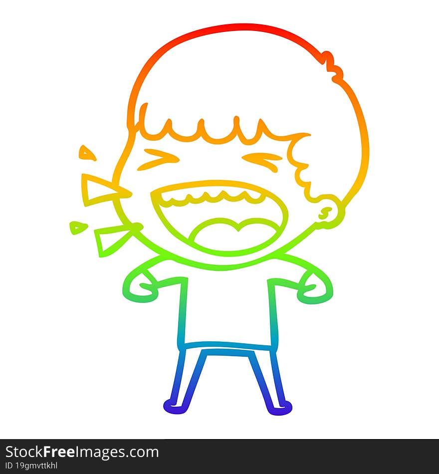 Rainbow Gradient Line Drawing Cartoon Laughing Man