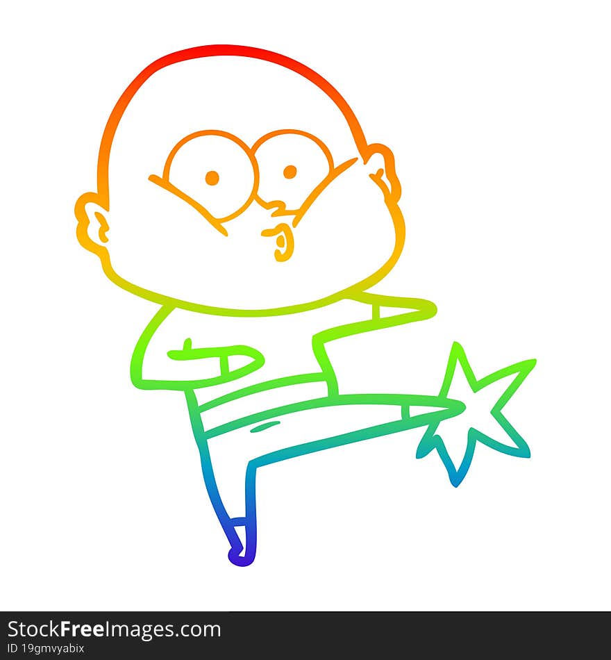 rainbow gradient line drawing of a cartoon bald man staring