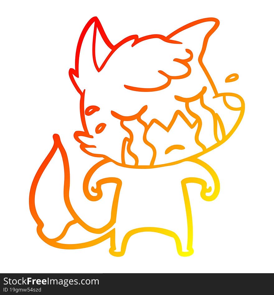 warm gradient line drawing crying fox cartoon