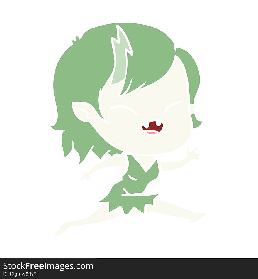 flat color style cartoon laughing vampire girl running