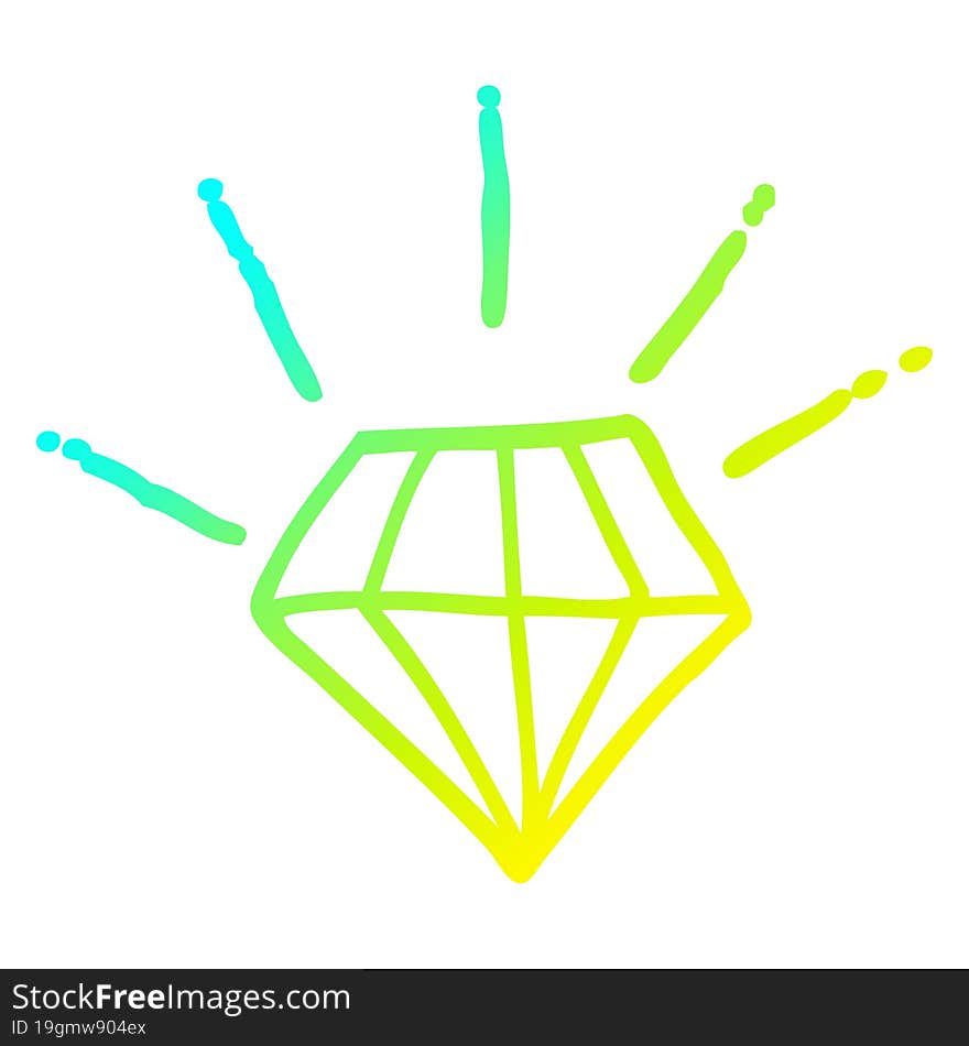 cold gradient line drawing of a cartoon tattoo diamond