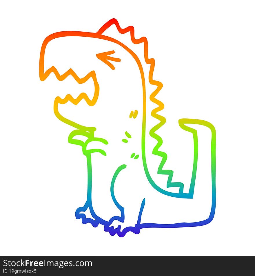 rainbow gradient line drawing of a cartoon roaring t rex