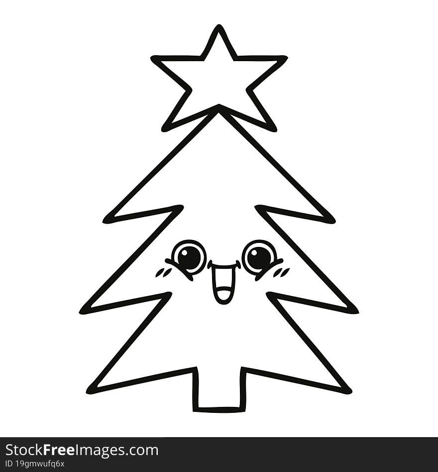 line drawing cartoon of a christmas tree