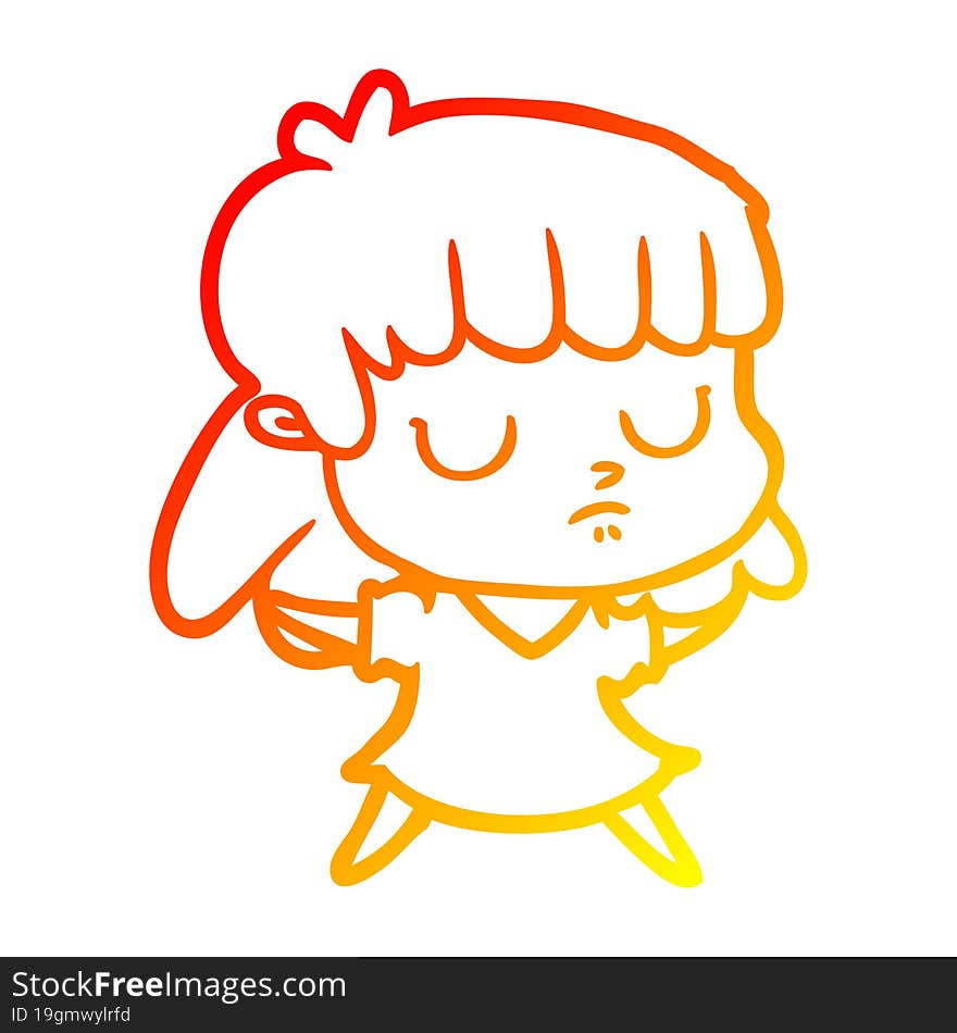 warm gradient line drawing cartoon indifferent woman