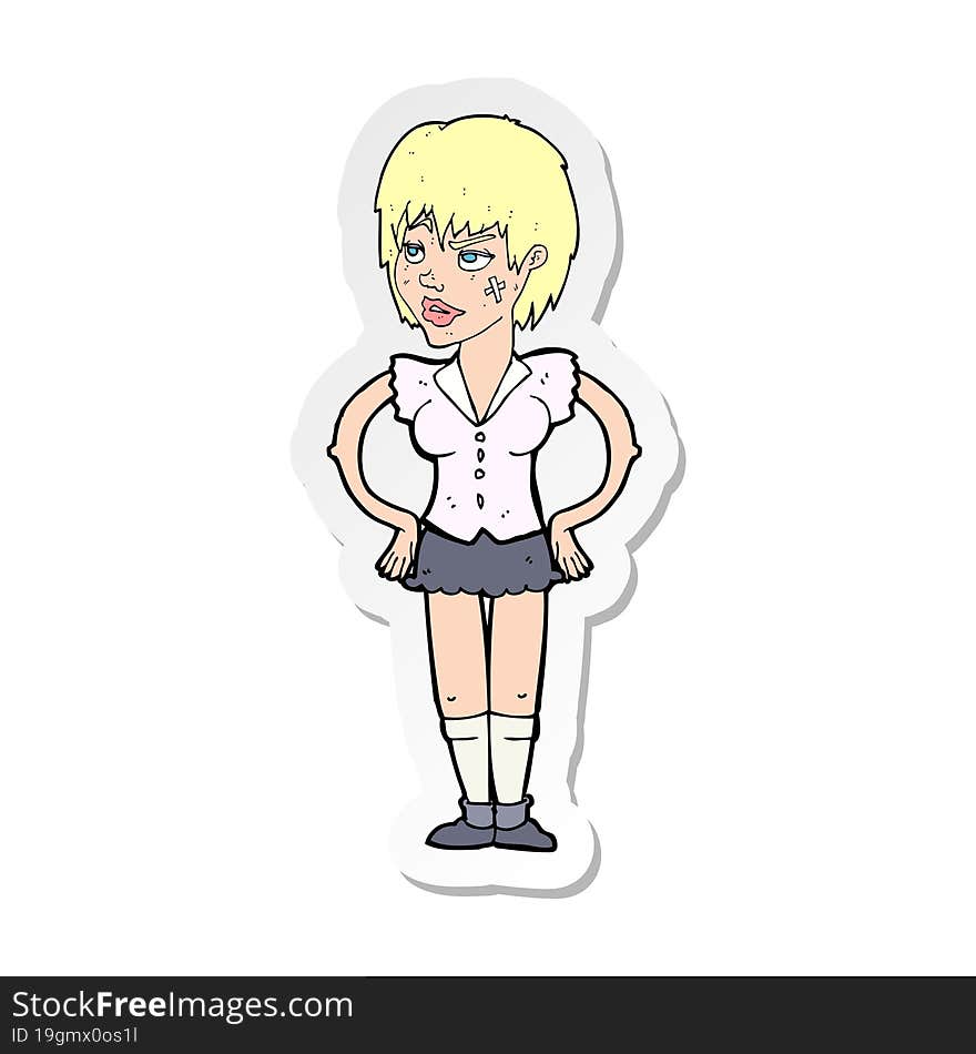 sticker of a cartoon tough woman with hands on hips