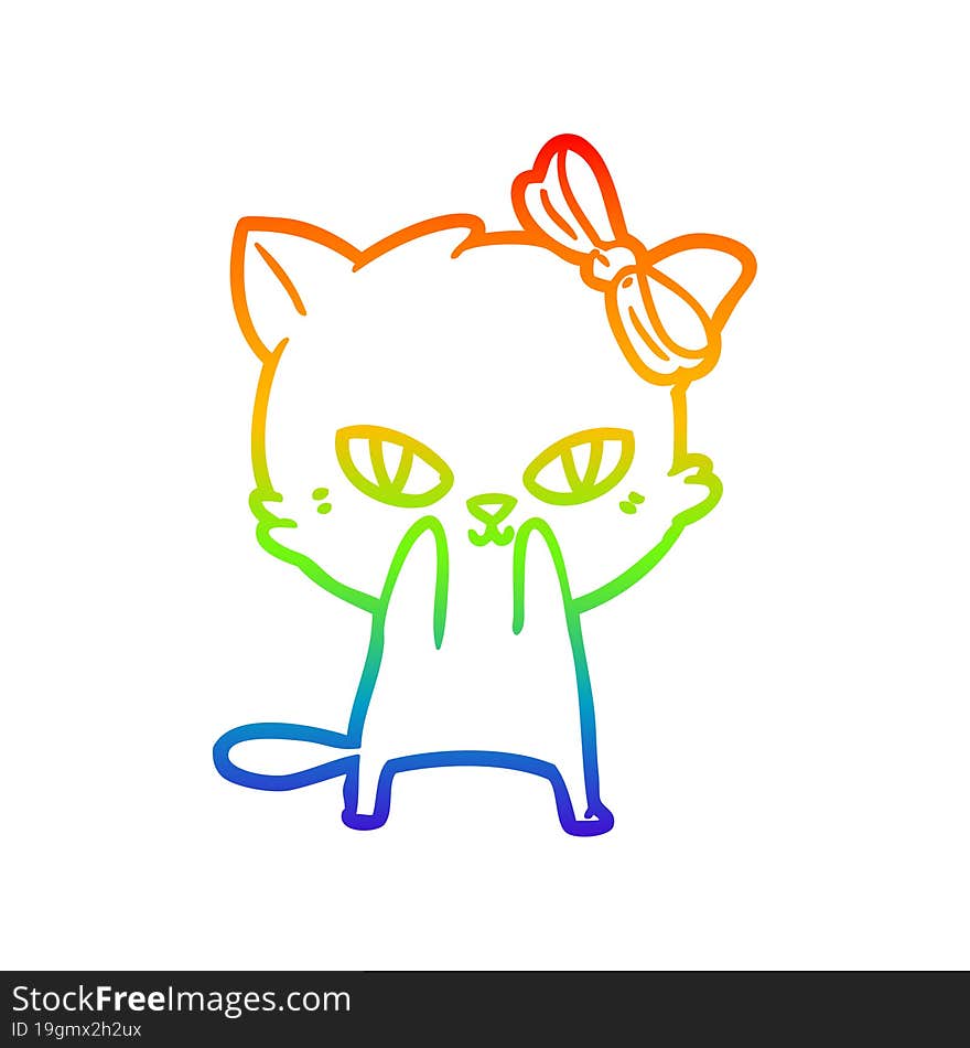 rainbow gradient line drawing of a cute cartoon cat