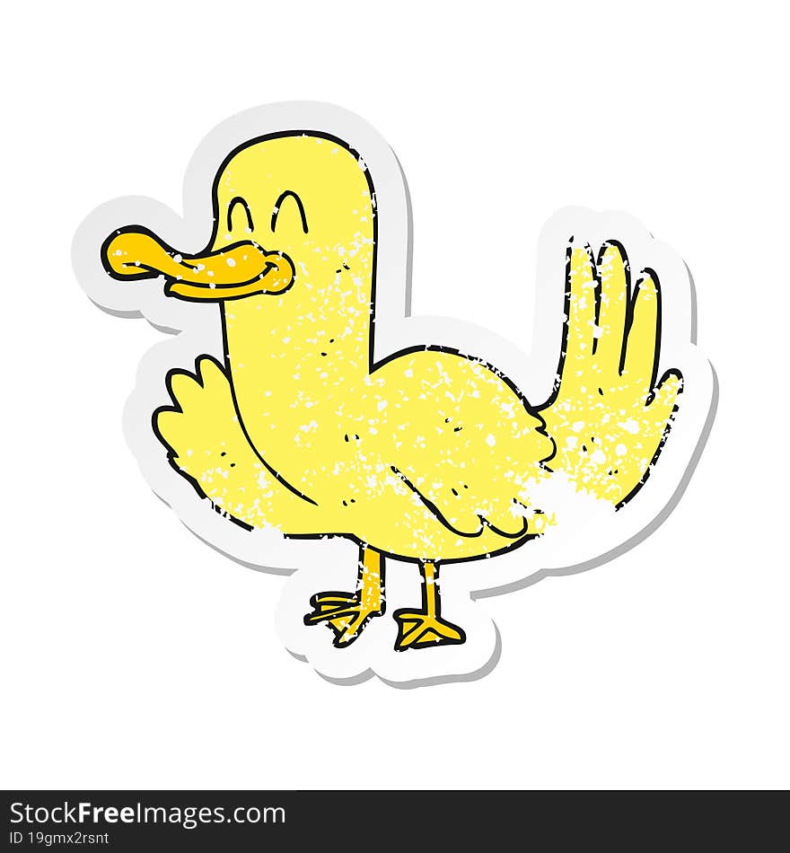 retro distressed sticker of a cartoon duck