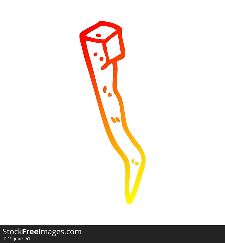 Warm Gradient Line Drawing Cartoon Old Bent Iron Nail