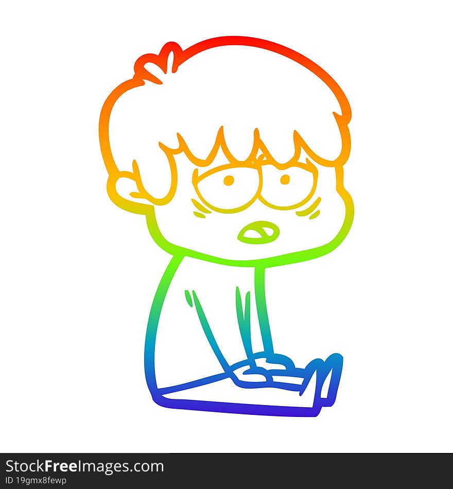 rainbow gradient line drawing cartoon exhausted boy