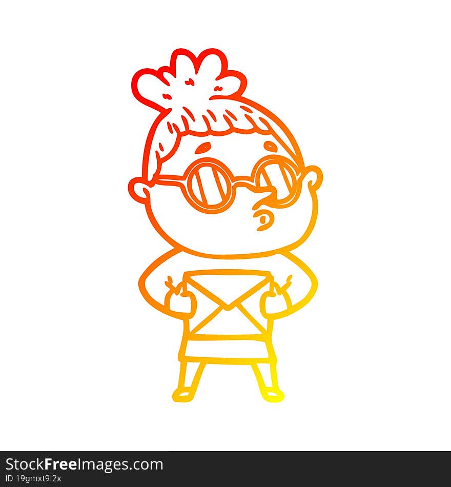 warm gradient line drawing cartoon woman wearing glasses