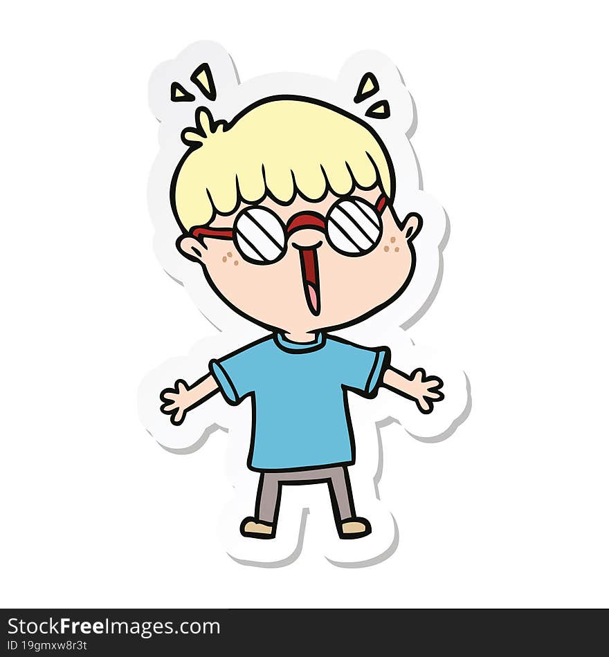 sticker of a cartoon boy wearing spectacles