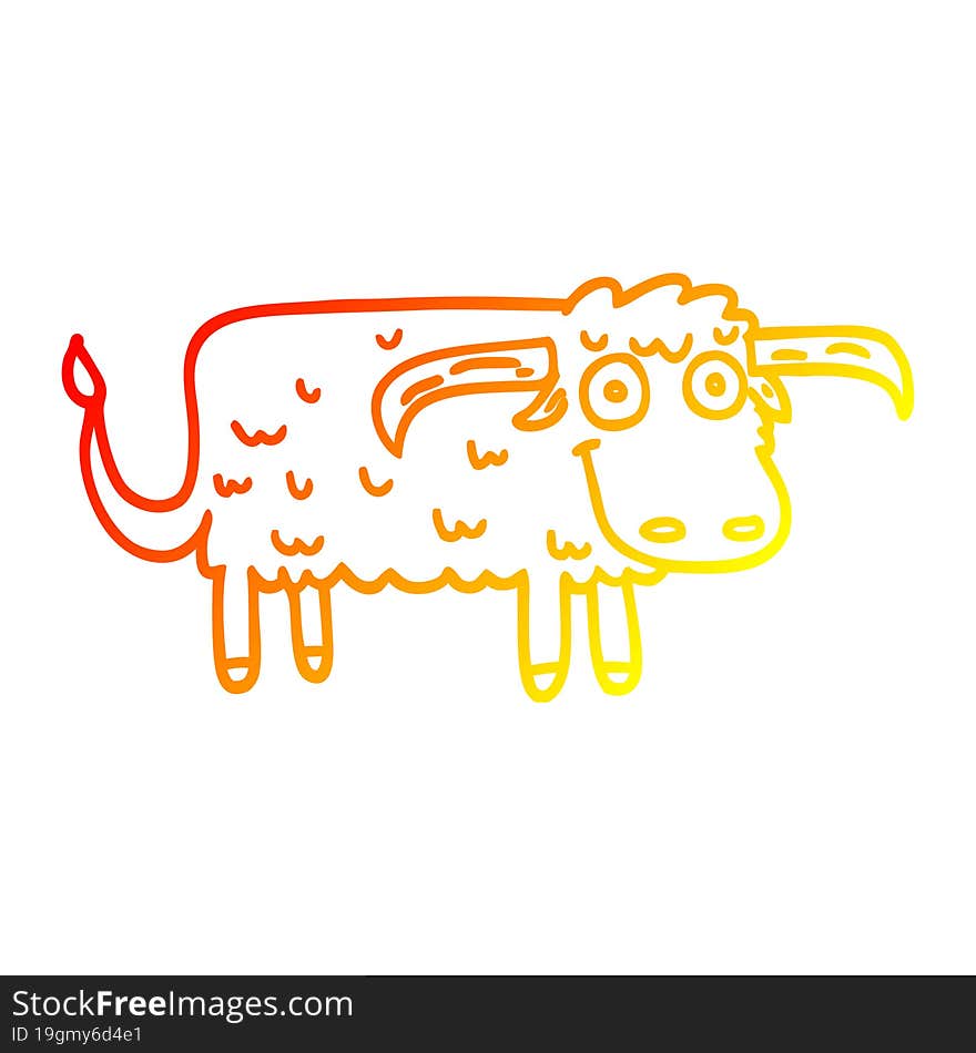 Warm Gradient Line Drawing Cartoon Hairy Cow