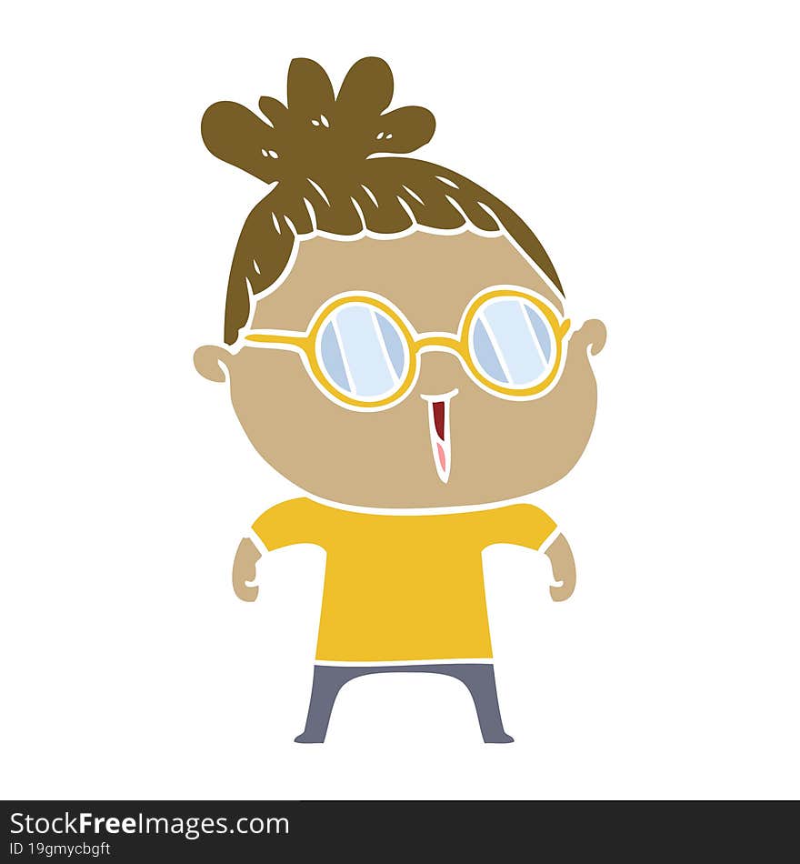 flat color style cartoon woman wearing spectacles