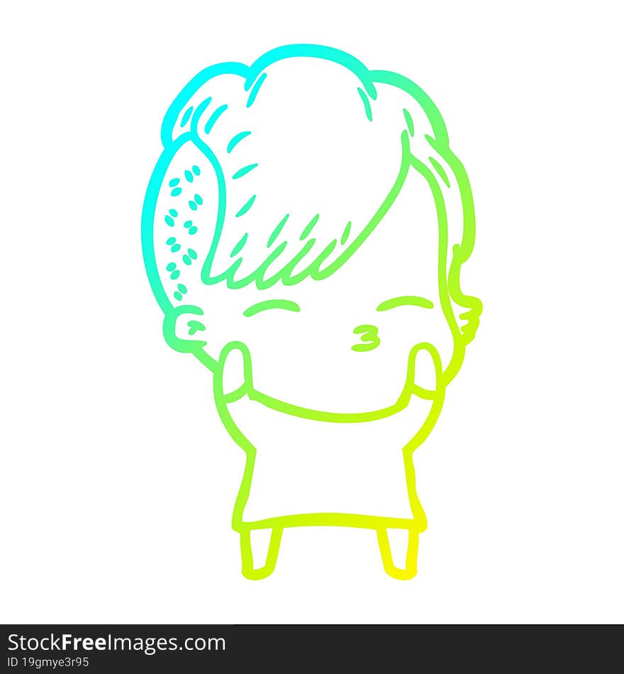 cold gradient line drawing cartoon squinting girl