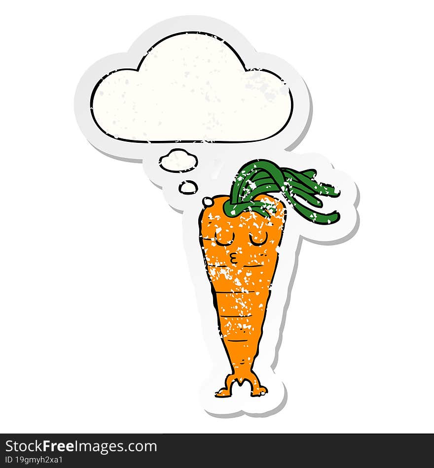 Cartoon Carrot And Thought Bubble As A Distressed Worn Sticker