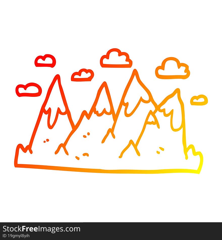 warm gradient line drawing of a cartoon mountain range