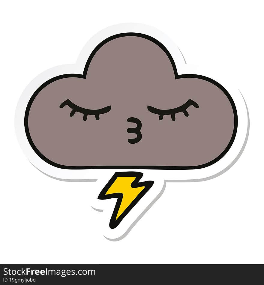 sticker of a cute cartoon storm cloud