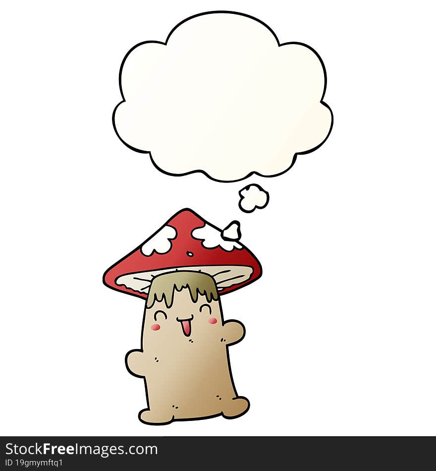 cartoon mushroom character with thought bubble in smooth gradient style