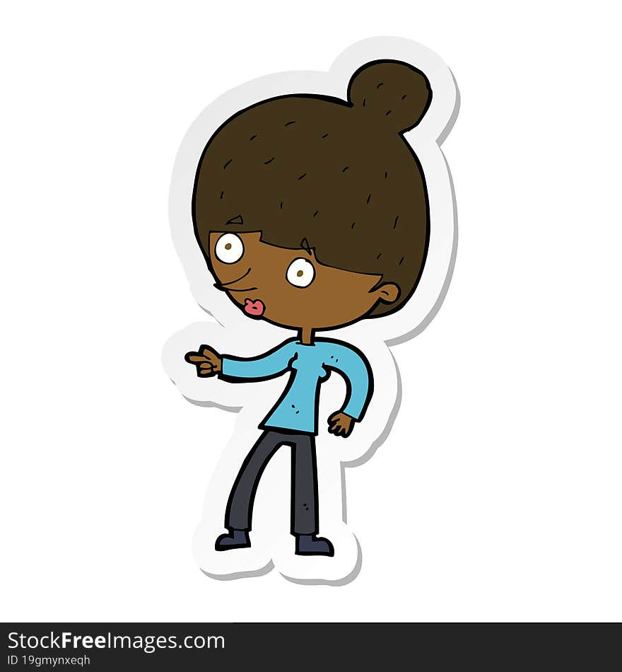 sticker of a cartoon woman pointing