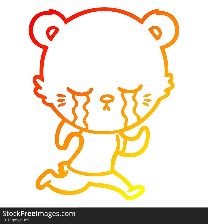 warm gradient line drawing crying cartoon bear running