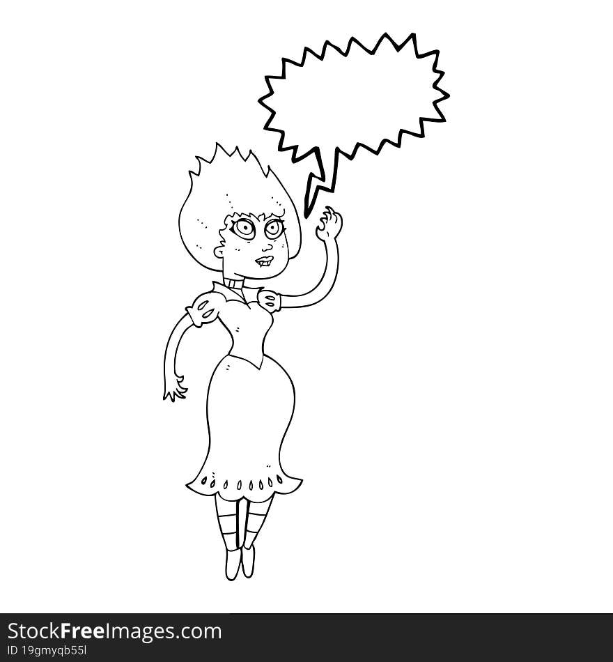 speech bubble cartoon vampire girl waving