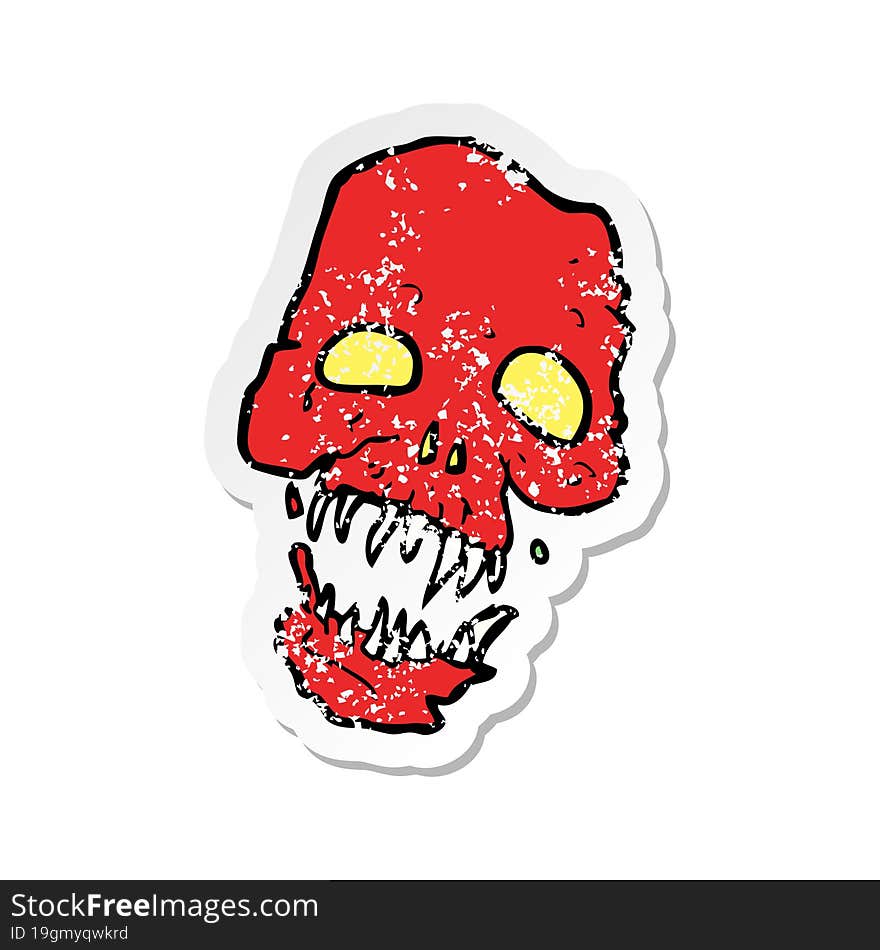 retro distressed sticker of a cartoon scary skull